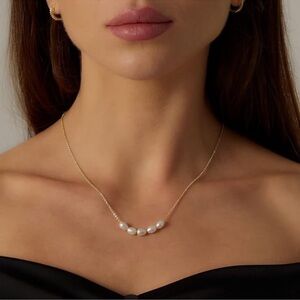 Gold Pearl Necklace 14k gold plated New